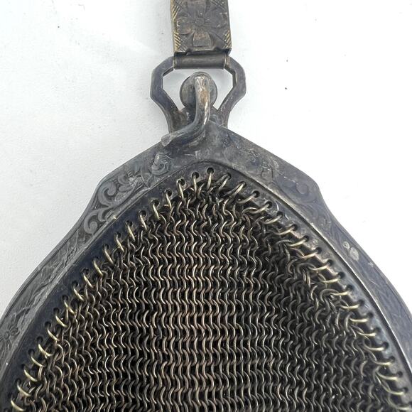 Antique German Silver Mesh Purse 8" x 3" on Strap - Picture 4 of 11